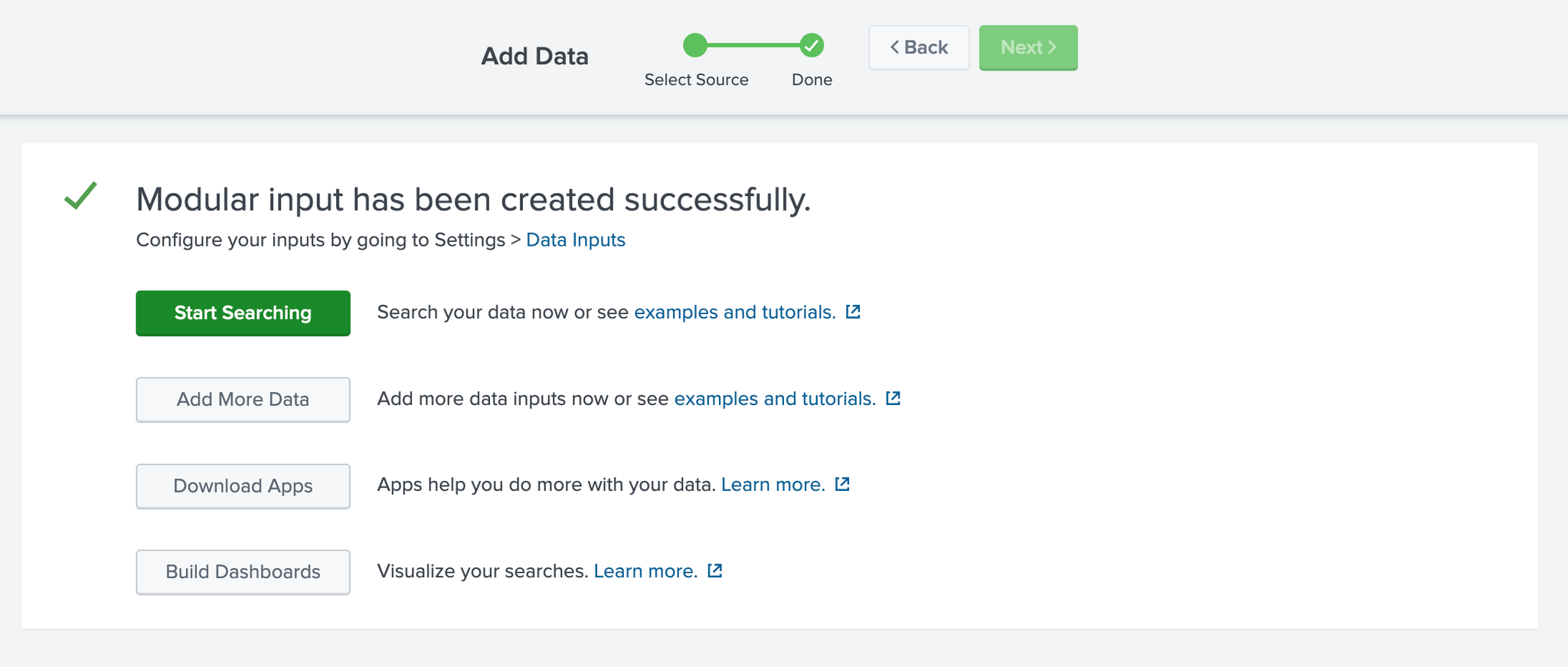 Splunk configuration page with completed ClickHouse data input settings - Zoomed